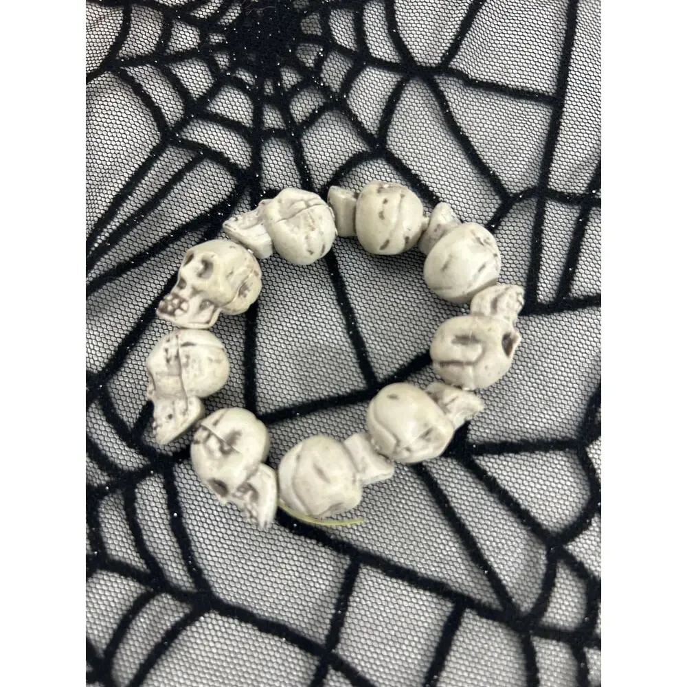 Spookie Set Skulls Spiderwebs Headband Bracelet Pouch Bag Goth Halloween